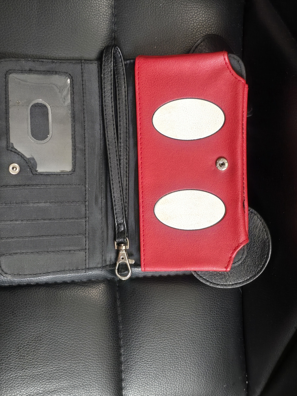 Red Leather Phone Wallet Case with Wrist Strap